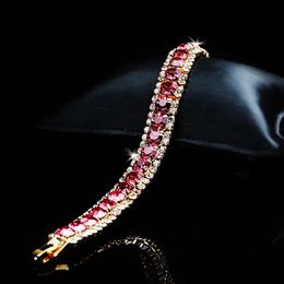 Bracelets de couleur or rose massif 18 carats pour femmes Pulseira Feminina argent 925 bijoux rubis topaze pierres précieuses bracelets de charme filles Box240115