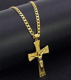 Solide 18K jaune fin gf gf jesus wide charme grand pendentif 55 * 35 mm avec 24 pouces Miami Cuban Chain 600 * 5mm3652921