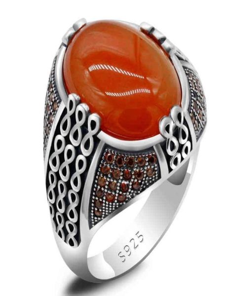 Solide 925 bague en argent rétro ancien moyen-orient Style arabe Agate pierre turquie bijoux pour hommes femmes cadeau de mariage50822272721398