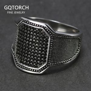 Sólido 925 anillos de plata fresco retro vintage turco anillo joyería de boda para hombres negro circón piedra diseño curvo cómodo se adapta 240305