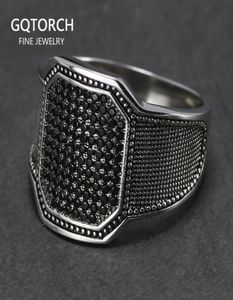 Solid 925 zilveren ringen koele retro vintage Turkse ring bruiloft sieraden voor mannen zwart zirkon steen gebogen ontwerp comfortabel fits 16105356