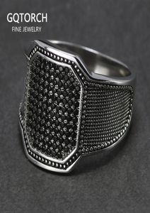Solid 925 zilveren ringen koele retro vintage Turkse ring bruiloft sieraden voor mannen zwart zirkon steen gebogen ontwerp comfortabel fits 15845560