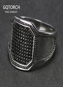 Massief 925 zilveren ringen Cool Retro Vintage Turkse ring Bruiloft sieraden voor mannen Zwart Zirkoon Steen Gebogen ontwerp Comfortabel Past 18927972