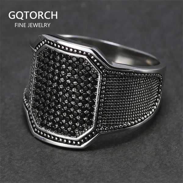 Solide 925 Bagues En Argent Cool Rétro Vintage Bague Turque Bijoux De Mariage Pour Hommes Noir Zircon Pierre Conception Incurvée Confortable Convient 211217