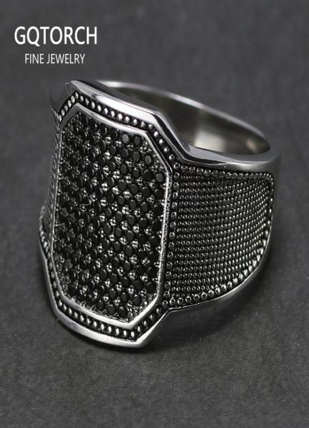 Solide 925 bagues en argent Cool rétro Vintage turc bague de mariage bijoux pour hommes noir Zircon pierre conception incurvée confortable s'adapte 18927972