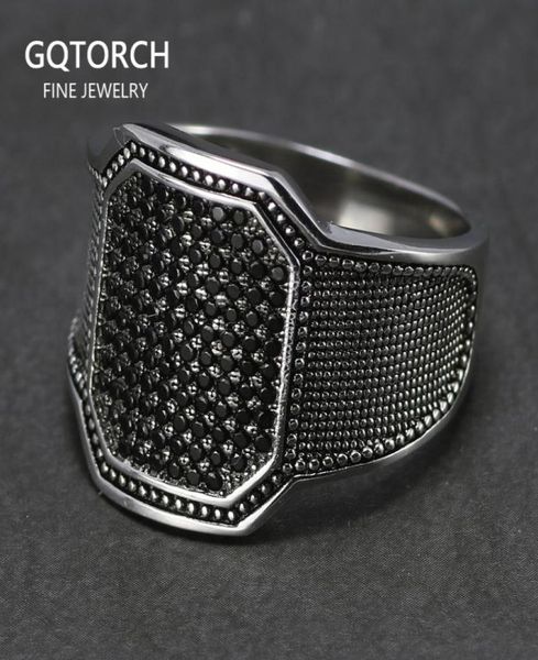 Solide 925 bagues en argent Cool rétro Vintage turc bague de mariage bijoux pour hommes noir Zircon pierre conception incurvée confortable s'adapte 14302556