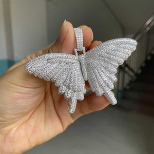 Solid 925 Sterling Silver Ice Out VVS1 Wit D Moissanite Diamonds Sieraden Gift Lady's Butterfly Pendant