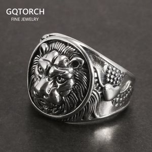 Bague Lion en argent Sterling 925 massif pour hommes, Vintage Steampunk rétro, anneaux de motard pour hommes, arbres, cerfs gravés, bijoux masculins 240220