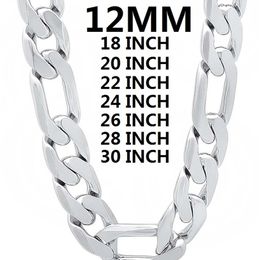 Collier en argent sterling 925 massif pour hommes chaîne cubaine classique de 12 mm 18-30 pouces charme de haute qualité bijoux de mode mariage 220209