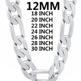 massief 925 sterling zilveren ketting voor mannen klassieke 12MM Cubaanse ketting 18-30 inch charme hoge kwaliteit mode-sieraden bruiloft 220209236n