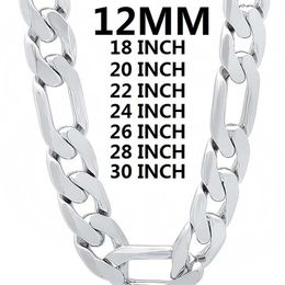 Sólido 925 colar de prata esterlina para homens clássico 12mm corrente cubana 18-30 polegadas charme de alta qualidade moda jóias casamento 220222241z