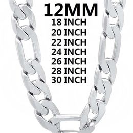 Sólido 925 colar de prata esterlina para homens clássico 12mm corrente cubana 18-30 polegadas charme alta qualidade moda jóias casamento 220222174j