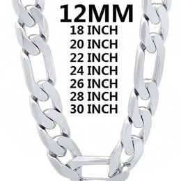 Collar de plata de ley 925 maciza para hombre, cadena cubana clásica de 12MM, dije de 18-30 pulgadas, joyería de moda de alta calidad para boda 220209201v