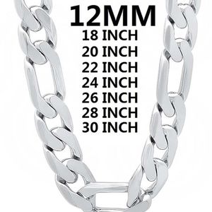 massief 925 sterling zilveren ketting voor mannen klassieke 12MM Cubaanse ketting 18-30 inch charme hoge kwaliteit mode-sieraden bruiloft 220209232D