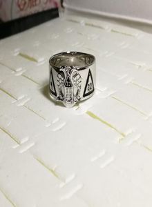 Solid 925 Sterling Silver Rhodium Plating 18K Gold Ploated Men's Masonic Ring ISH Rite 32 graden ringen met adelaarvleugels Down5970707