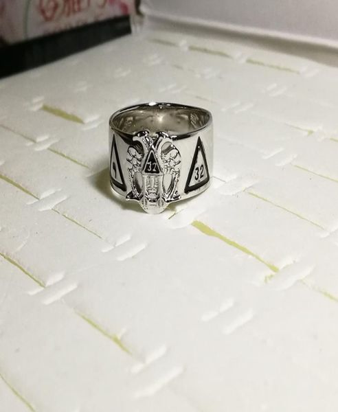 Solid 925 STERLING Silver Rhodium Placing 18K Gold plaqué MANS MASONIC RING ISH Rite Rite 32 degrés avec ailes Eagle Down5200576