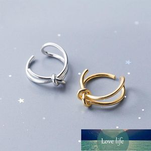 Solid 925 Sterling zilveren ringen voor vrouwen tiener meisjes verstelbare dubbellaagse knoop lijnen eenvoudige minimalistische sieraden 2021