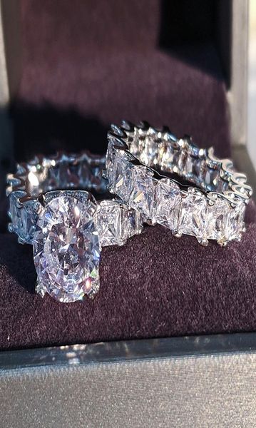 Solid 925 Sterling Silver Wedding Rings Set para Bridal 2pcs Mujeres Anniversary Anniversary Jewelry43699990