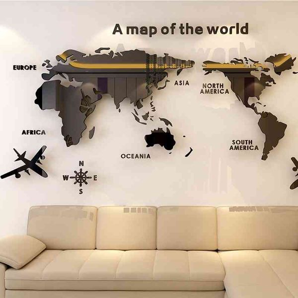 Adhesivo acrílico sólido para pared, calcomanías de mapa del mundo para sala de estar, calcomanías de pared 3D, fondo de sofá, Mural, papel tapiz grande para decoración del hogar 210615