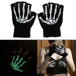 Acrylique adulte solide pour tricoter un demi-doigt Gant de pointes squelettes humaines gripper imprimé cyclistes gants de poigne
