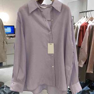 Solid All Match Button Shirts Dames Purple Blouses Koreaanse Mode Vrouwen Lange Mouwen Tops Simple Soft Blusas Mujer 210514