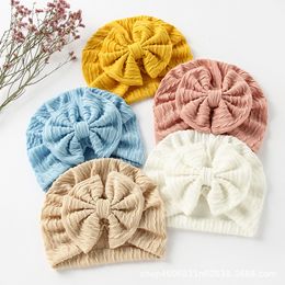 Bonnet Solid Baby Jacquard Tissu Gaufle Grosse Bonnets Bonnets Nœud Turban Bonnet Solids Headwear pour 0-3t