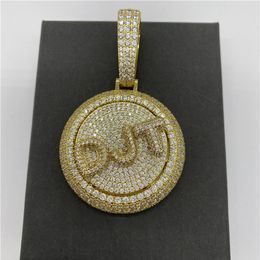 Collier avec pendentif rotatif avec lettre personnalisée à dos solide, en Zircon cubique glacé, diamant, lettre à décorer, pour hommes et femmes, 242O