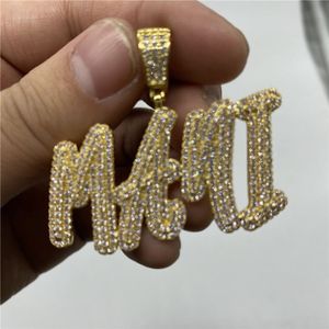 Solid Back Custom Letters Naam Kettingen Hanger Charme Voor Mannen Vrouwen Goud Zilver Kleur Zirconia met Touw Ketting Gifts227G