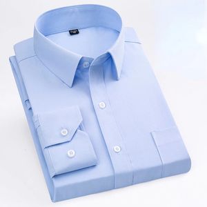 Chemise habillée de base solide grande taille 7XL 8XL à manches longues homme coupe Standard formel Social gris bleu travail bureau chemises d'affaires 240112