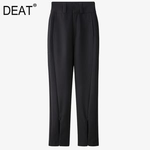 Solide Noir Conception Taille Haute Femmes Pantalon Fermeture Éclair Fente Tube Pleine Longueur Lâche Street Style Printemps Été GX1233 210421