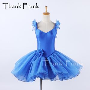 Robe Tutu de Ballet bleu uni pour filles et femmes, manches à volants, Costume de ballerine, robes de danse pour enfants, vêtements de scène Rave élégants pour adultes C631249F