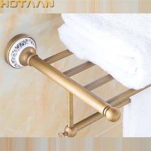 Porte-serviettes de salle de bains en laiton massif Porte-serviettes en laiton antique Porte-serviettes de bain d'angle Accessoires T200915