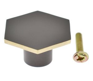 Boutons d'armoire noirs en laiton massif, poignées hexagonales pour tiroir, placard de cuisine, armoire, poignée moderne 3570068