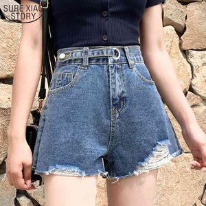 Solid button wide been dames shirts plus size Koreaanse stijl gescheurde shorts losse hoge taille slanke rechte been 9515 210508