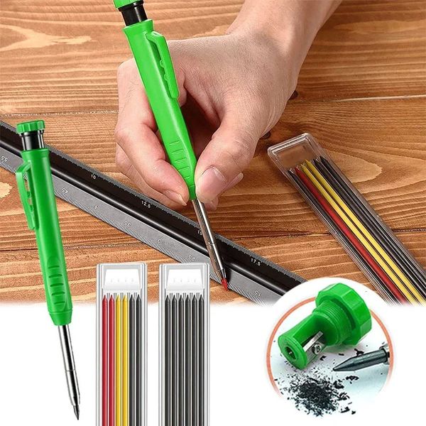 Ensemble de crayons de charpentier solide Kit d'outils de marquage mécanique intégrée avec 6 fils de recharge pour l'architecte du travail du bois 240510