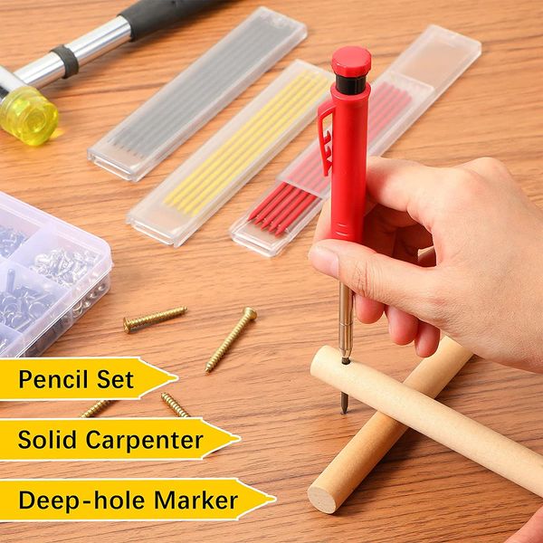 Solid Carpenter Pencil Juego de lápiz de agujeros profundos Herramienta de carpintería Lápiz mecánico con recarga de ventas de plomo incorporada para carpintero