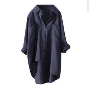 Solid casual nieuwe kleur dames shirt herfst katoen en linnen vest dubbele pocket lange mouwen top 7 kleuren 8 sizess4p4