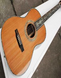 Table en cèdre massif incrustation d'ormeau touche en ébène guitare acoustique de luxe avec micro EQ avec poupée peut être personnalisé Logo3012556