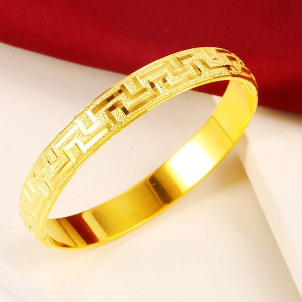 Brazalete clásico sólido que se puede abrir, pulsera para mujer llena de oro amarillo de 18 quilates, regalo de joyería de moda, accesorios femeninos de 10mm de ancho