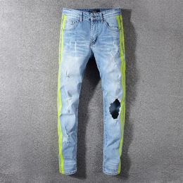 solide style classique mode droite am1 fit arrivée motard bleu jeans pantalon en détresse diamant d'eau rayures zébrées top jeans taille 263J