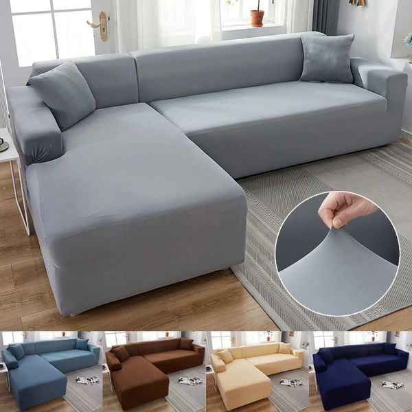 Color sólido 1234 Cubierta de sofá de asiento Cubiertas de sofá de tela de seda elástica para la sala de estar Sectional Setnee Slip -Slipcovers 1pc Y240127