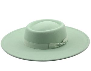 Couleur de couleur unie d'automne Hiver laine de mode simple Round plan plat Vintage large Fedoras chapeaux Fedoras pour femmes ruban de chaîne de bord 2112272894319