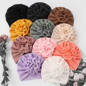 Chapeau de bébé de couleur unie, grande fleur à volants, Turban pour bébé fille, Bonnet pour enfants, accessoires de photographie pour nouveau-né