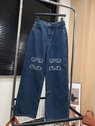 Solid Color Baggy Jeans Spring en Summer Designer geborduurd Logo Wide Been Casual Losse rechte been denim broek voor vrouwen