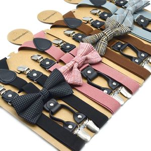 Solid Color Bowknot Elastic Leather Suspenders Braces Men Vrouwen Verstelbare riemen voor trouwpak Rok Accessoires Geschenk 240418