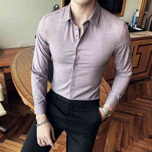 Solid Color Business Casual Heren Shirt Lange Mouw Formele Jurk Shirts Streetwear Social Party Blouse Camisa Masculina 210527