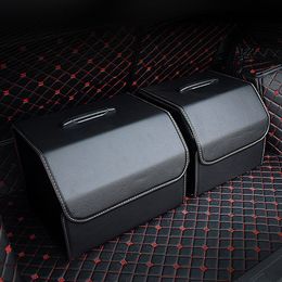 Boîte de rangement de coffre de voiture de couleur unie boîtes de rangement en cuir étanche sac de rangement pliant pour accessoires de coffre de véhicule