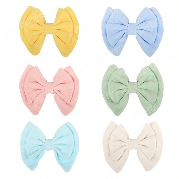 Tinta unita in cotone e canapa Bowknot Baby Girl Bangs Hairpin Handmade Double Layer Bows Infant Hair Clip Accessori per bambini