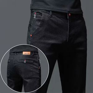 Effen kleur katoen zwart donkergrijs jeans herenbroek klassiek slank stretch casual Koreaanse mode jeugd mannelijk denim 240227