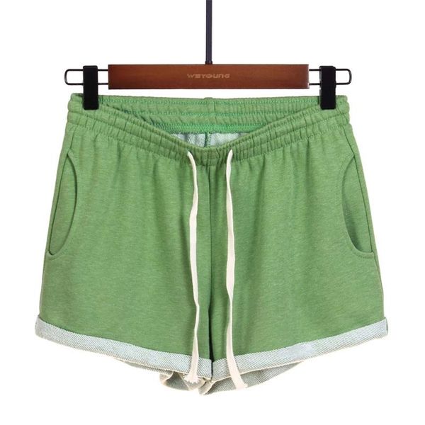 Short de sport décontracté en coton de couleur unie pour femmes, pyjama à la maison, poche de fitness, pantalon à jambes larges, été 210603